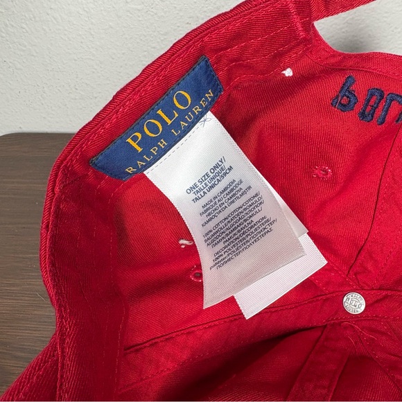 Polo Ralph Lauren Bear Script Logo Strap Back Hat Cap Red Sewn Cotton Adjustable - Picture 5 of 6